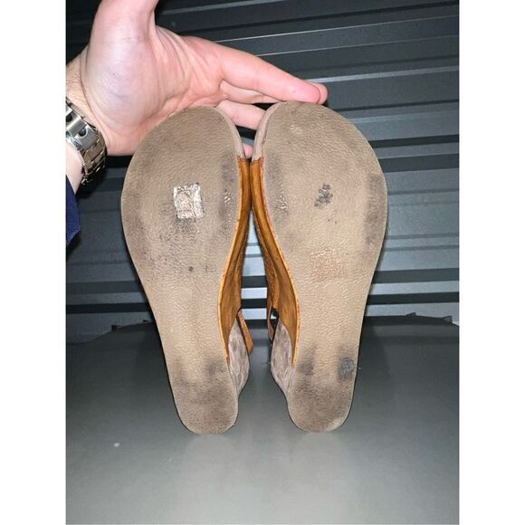 Saddle Leather Mata Open Toe Wedge Heels Size 10 - Picture 6 of 6